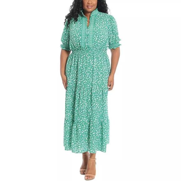 London Times Women's Plus Size Floral-Print Sheath Dress, Green/White Size 18W - Picture 1 of 2